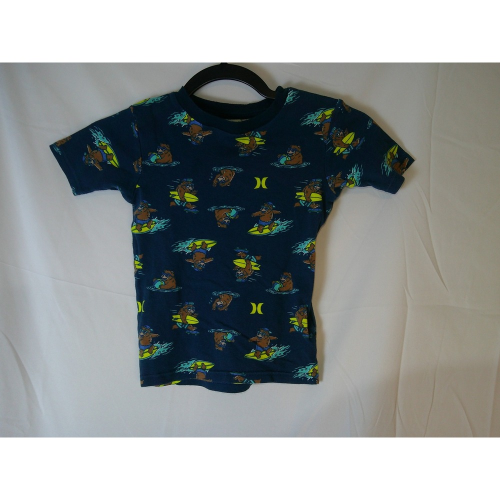 Hurley Boys Navy Blue Surfing Bear Graphic Print Short Sleeve T-Shirt Size 8